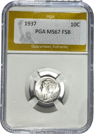 1937 Mercury Silver Dime PGA MS67 FSB