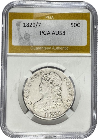 1829/7 Capped Bust Half Dollar PGA AU58