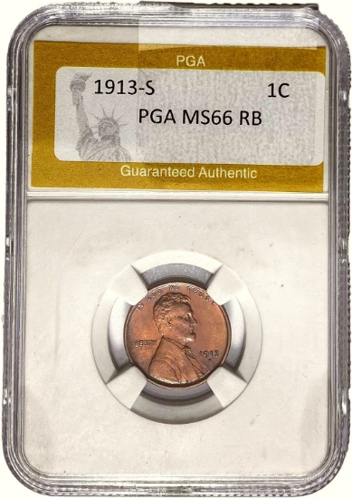 1913-S Wheat Cent PGA MS66 RB