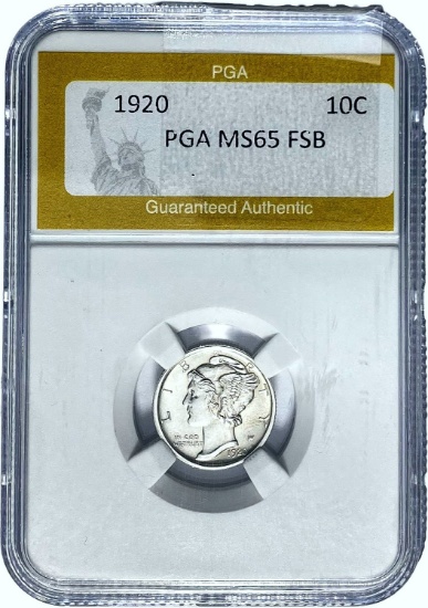 1920 Mercury Silver Dime PGA MS65 FSB