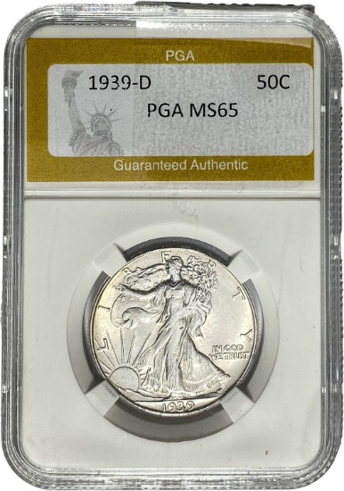 1939-D Walking Liberty Half Dollar PGA MS65