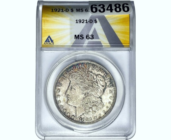 1921-D Morgan Silver Dollar ANACS MS63