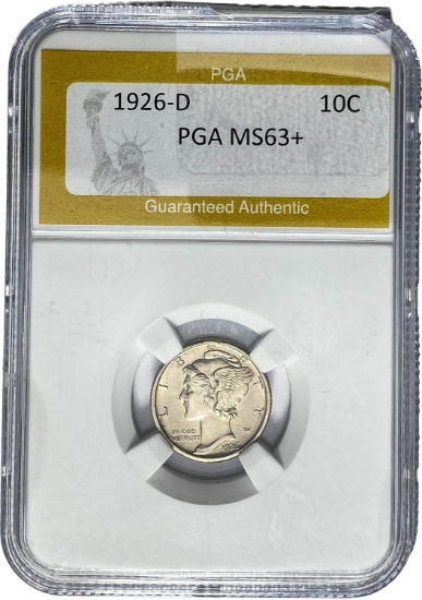 1926-D Mercury Silver Dime PGA MS63+