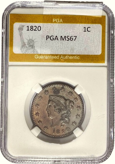 1820 Coronet Head Large Cent PGA MS67