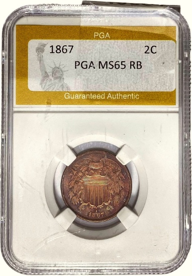 1867 Two Cent Piece PGA MS65 RB