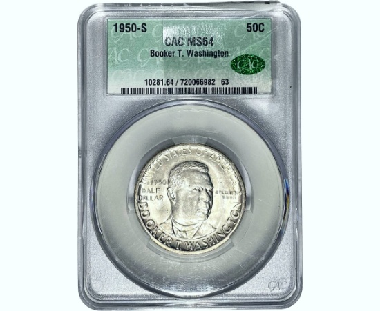 1950-S CAC Booker T Half Dollar NGC MS64