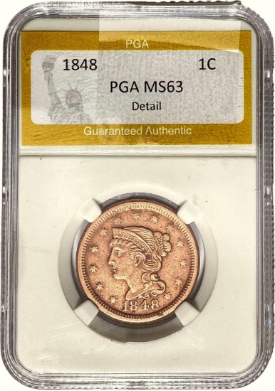 1848 Braided Hair Large Cent PGA MS63