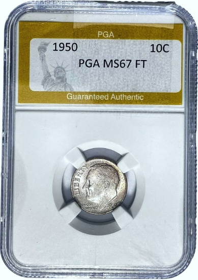 1950 Roosevelt Dime PGA MS67 FT