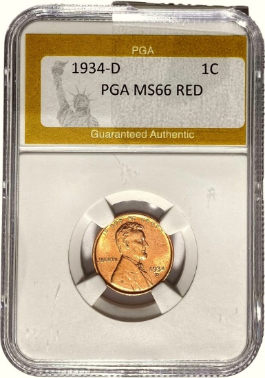 1934-D Wheat Cent PGA MS66 RED