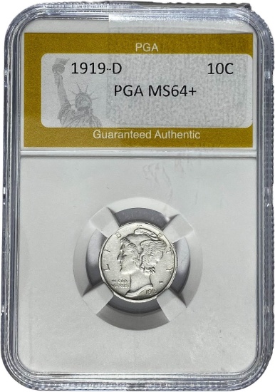 1919-D Mercury Silver Dime PGA MS64+