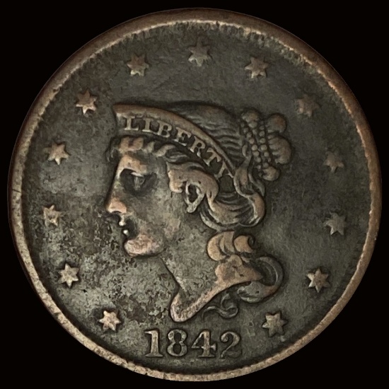 1842 Braided Hair Large Cent LIGHTLY CIRCULATED