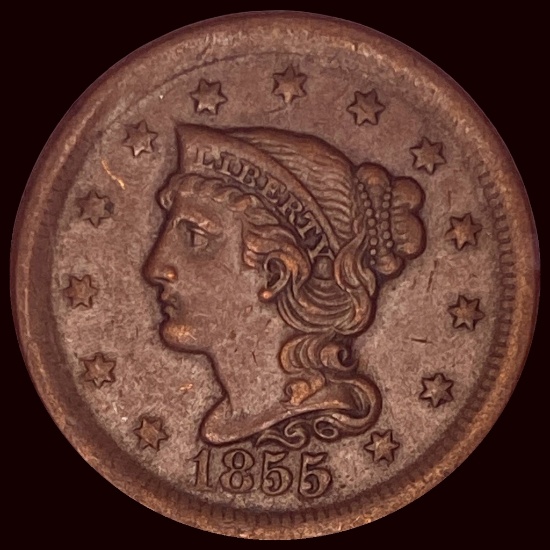 1855 Braided Hair Large Cent CLOSELY UNCIRCULATED