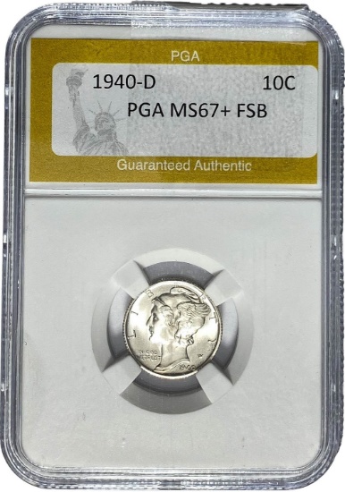 1940-D Mercury Silver Dime PGA MS67+ FSB