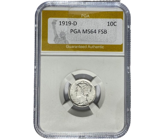 1919-D Mercury Silver Dime PGA MS64 FSB