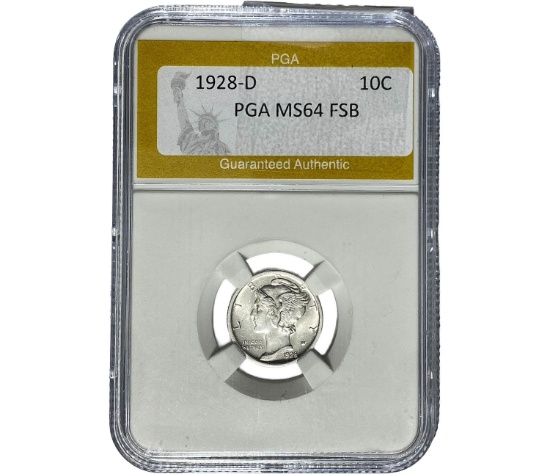 1928-D Mercury Silver Dime PGA MS64 FSB