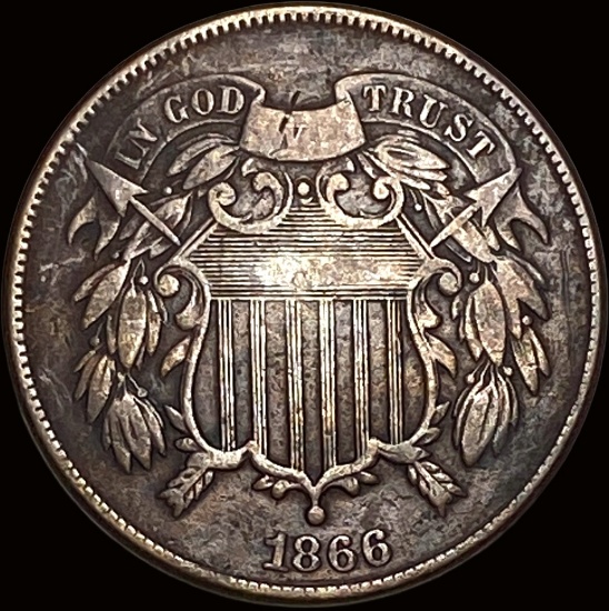 1866 Copper Two-Cent Piece NEARLY UNCIRCULATED