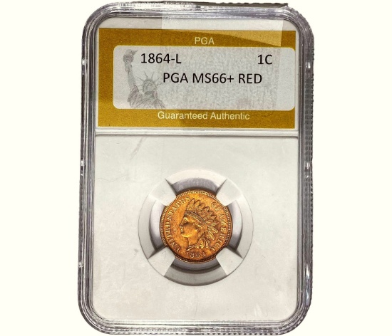 1864-L Indian Head Cent PGA MS66+ RED