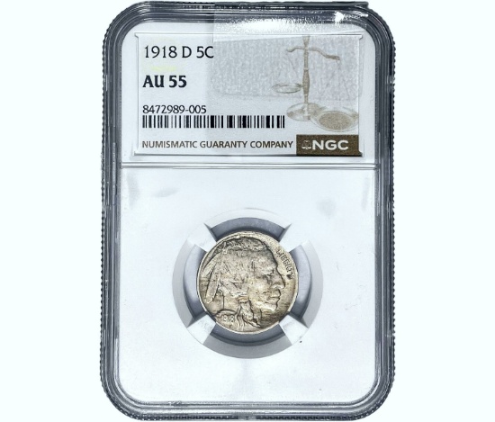 1918-D Buffalo Nickel NGC AU55