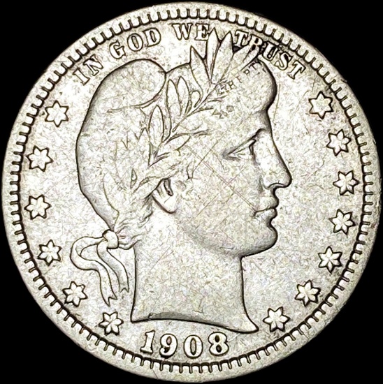 1908-S Silver Barber Quarter LIGHTLY CIRCULATED