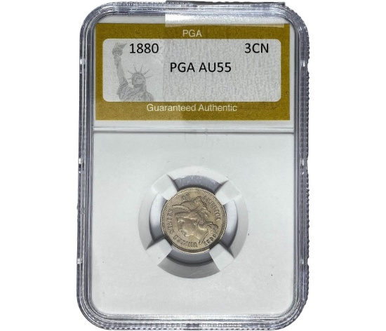 1880 Nickel Three Cent PGA AU55
