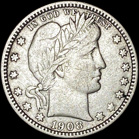 1908-O Silver Barber Quarter LIGHTLY CIRCULATED