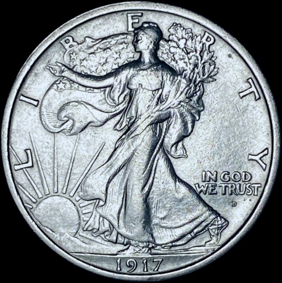 1917-D Silver Walking Liberty Half Dollar CHOICE AU