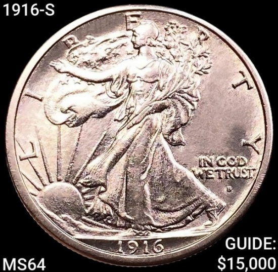 1916-S Walking Liberty Half Dollar CHOICE BU