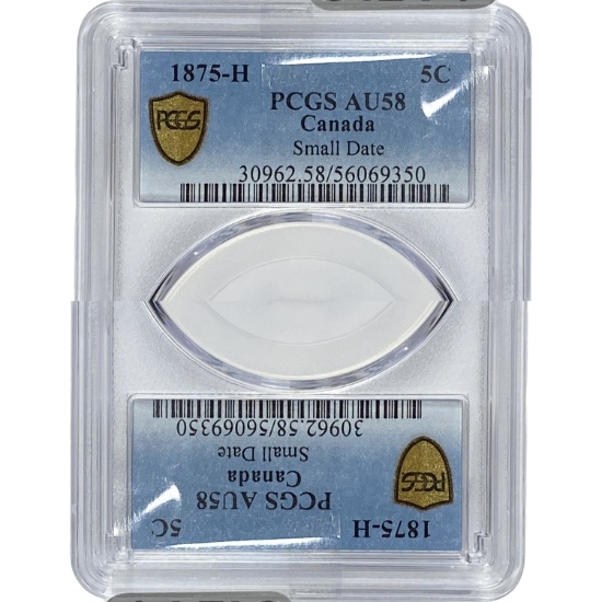 1875-H Small Date Canada 5C PCGS AU58