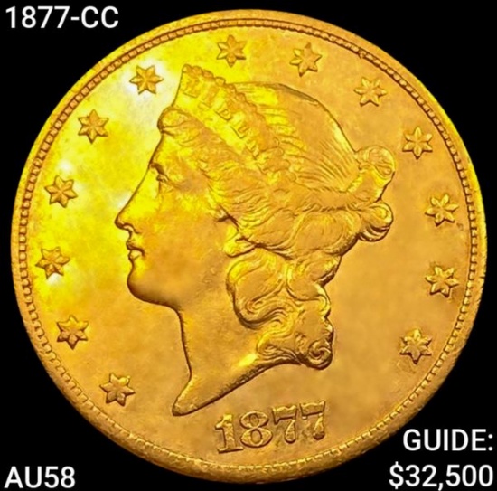 1877-CC $20 Gold Double Eagle CHOICE AU