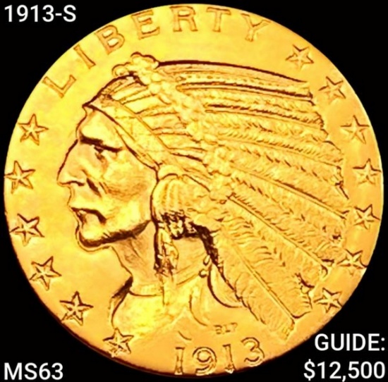 1913-S $5 Gold Half Eagle CHOICE BU