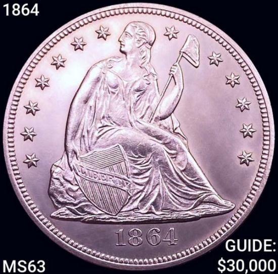 1864 Seated Liberty Dollar CHOICE BU