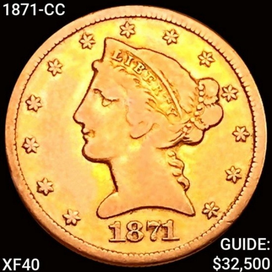 1871-CC $5 Gold Half Eagle NEARLY UNCIRCULATED