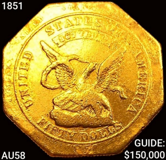 1851 887 Thous Humbert $50 Gold Assay CHOICE AU