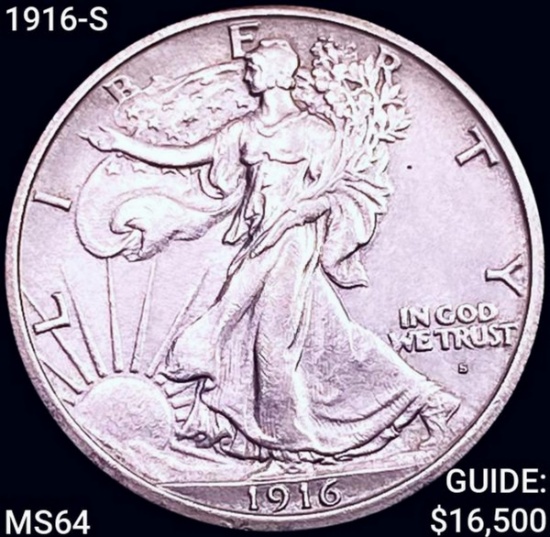 1916-S Walking Liberty Half Dollar CHOICE BU