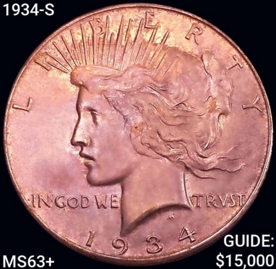 1934-S Silver Peace Dollar CHOICE BU+
