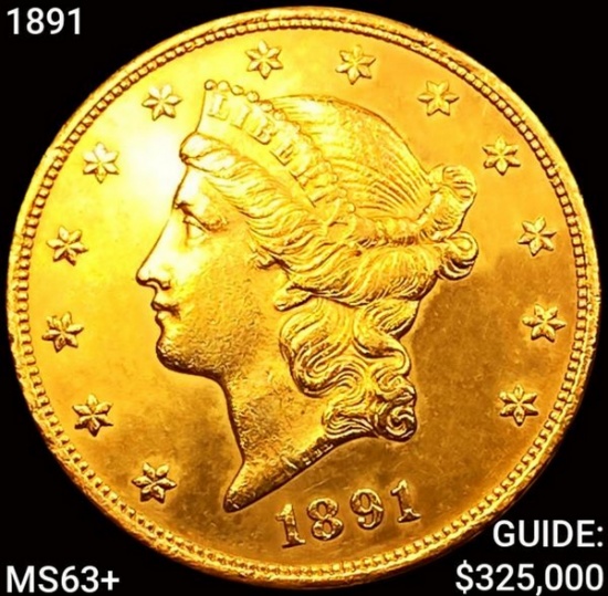 1891 $20 Gold Double Eagle CHOICE BU+