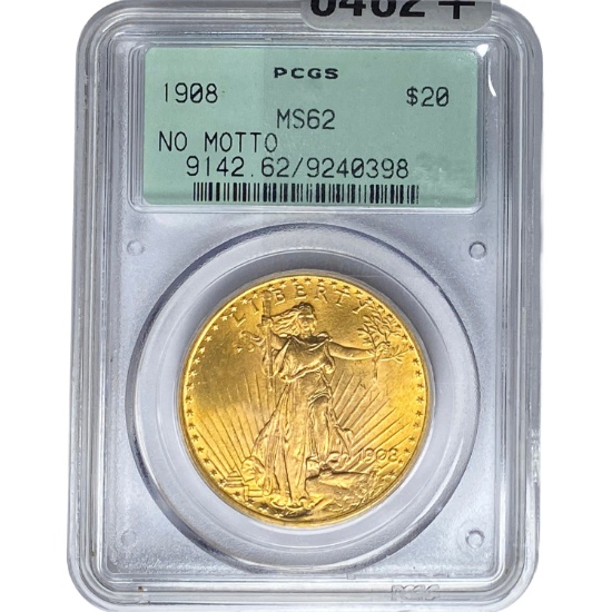 1908 $20 Gold Double Eagle PCGS MS62