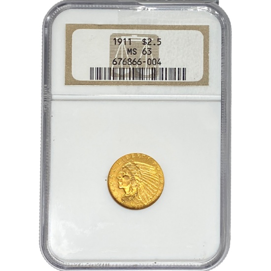 1911 $2.50 Gold Quarter Eagle NGC MS63