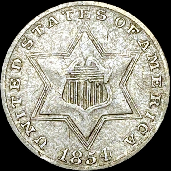1854 Silver Three-Cent Piece LIGHTLY CIRCULATED