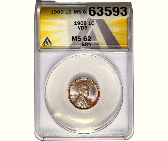1909 Wheat Cent ANACS MS62 BRN