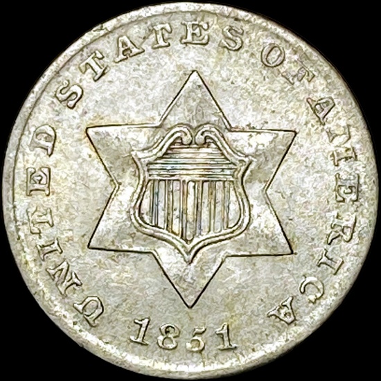 1851 Silver Three-Cent Piece CHOICE AU