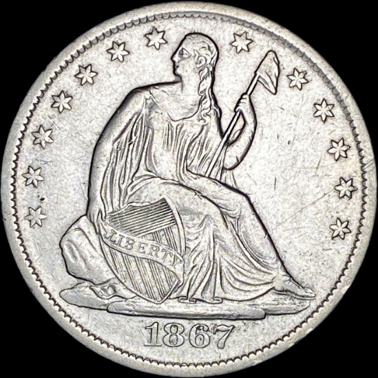 1867 Seated Liberty Half Dollar CHOICE AU