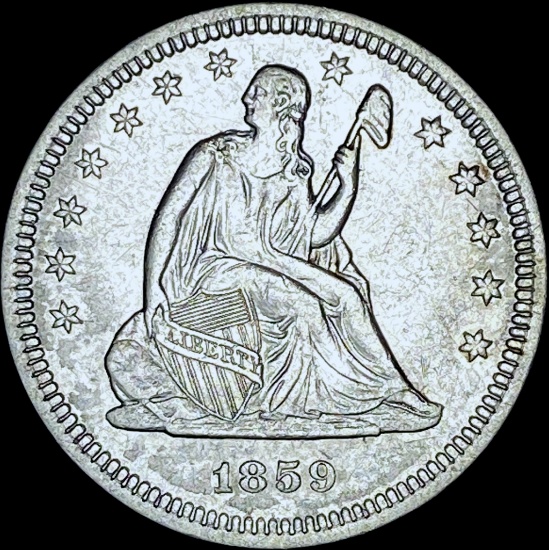 1859 Silver Seated Liberty Quarter CHOICE AU