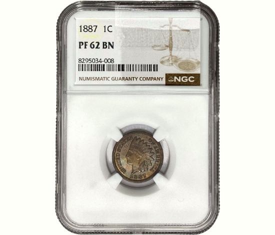 1887 Indian Head Cent NGC PF62 BN