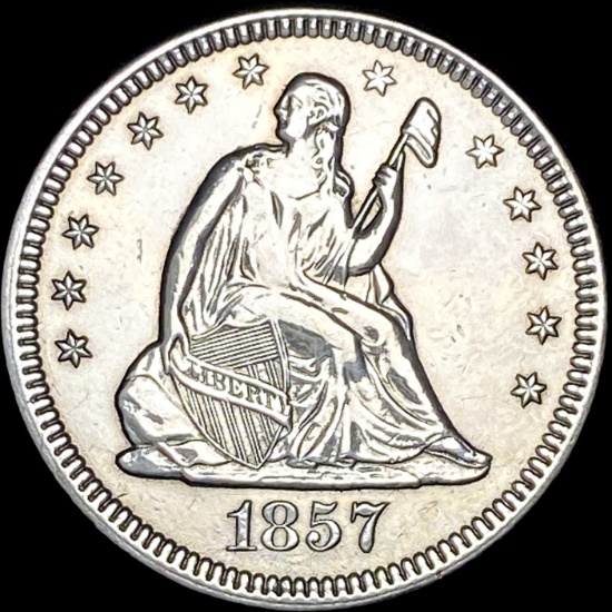 1857-O Silver Seated Liberty Quarter NEARLY UNCIRCULATED