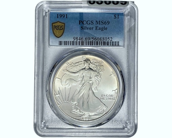 1991 $1 Silver Eagle PCGS MS69