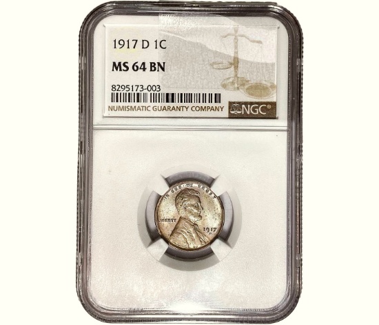 1917-D Wheat Cent NGC MS64 BN