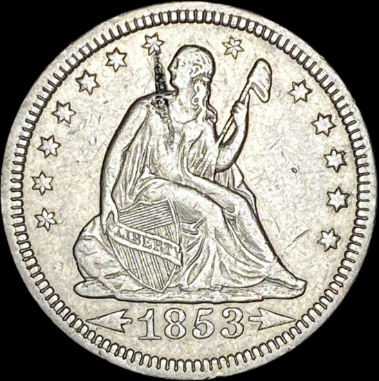 1853 Arrows Seated Liberty Silver Quarter NEARLY UNCIRCULATED