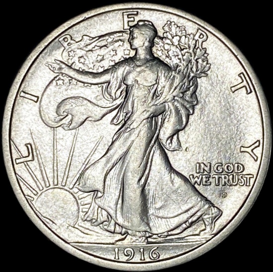 1916-P Silver Walking Liberty Half Dollar CHOICE AU