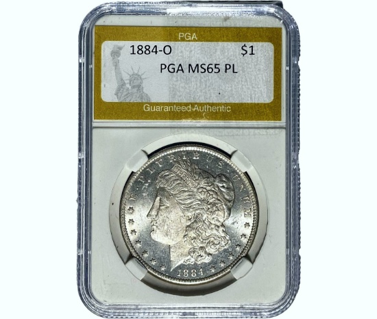 1884-O Morgan Silver Dollar PGA MS65 PL